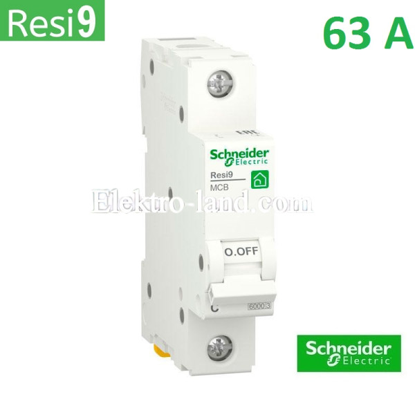 Автоматический выключатель 1Р 63А, C, 6кА, Schneider Electric RESI9 (R9F12163)